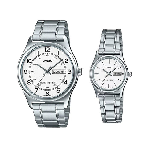 Casio Couple Watch Analog MTP-LTP-V006D-7B2 with Silver Stainless Steel Band