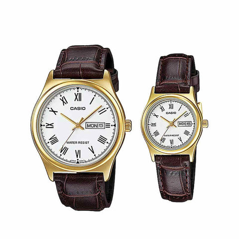 Casio Couple Watch Analog MTP-LTP-V006GL-7B with Brown Leather Band