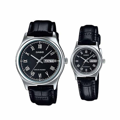 Casio Couple Analog Watch MTP-LTP-V006L-1B with Black Leather Band