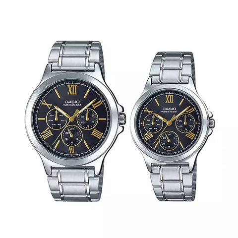 Casio Couple Analog Watch MTP-LTP-V300D-1A2 with Silver Stainless Steel Band