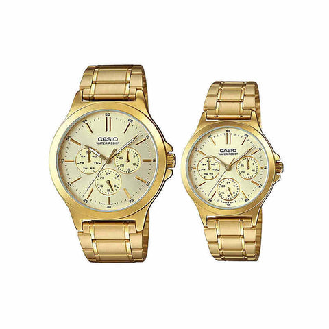Casio Couple Watch Analog MTP-LTP-V300G-9A with Gold Stainless Steel Band