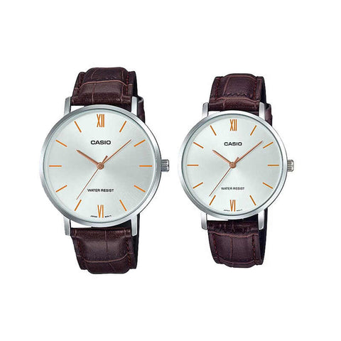 Casio Couple Watch Analog MTP-LTP-VT01L-7B2 with Brown Leather Band