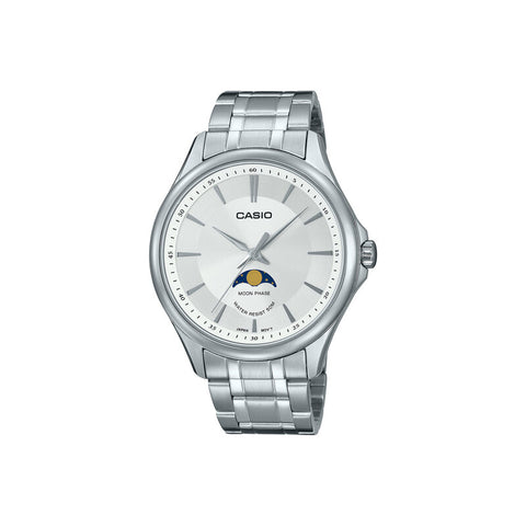 Casio Moon Phase Men's Analog Watch MTP-M100D-7AVDF Silver Stainless Steel Strap