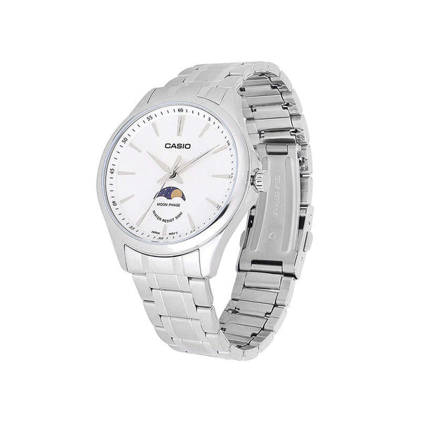 Casio Moon Phase Men's Analog Watch MTP-M100D-7AVDF Silver Stainless Steel Strap