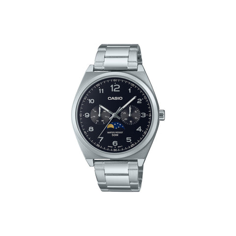 Casio Moon Phase Men's Chronograph Watch MTP-M300D-1AVDF Black Stainless Steel Strap