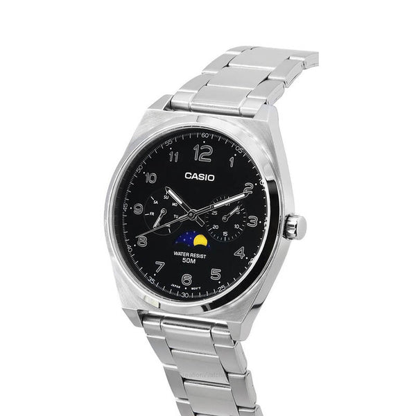 Casio Moon Phase Men's Chronograph Watch MTP-M300D-1AVDF Black Stainless Steel Strap