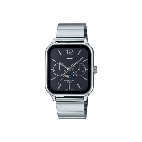 Casio Moon Phase Men's Chronograph Watch MTP-M305D-1AVDF Black Stainless Steel Strap