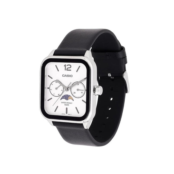 Casio Moon Phase Men's Chronograph Watch MTP-M305L-7AVDF Black Genuine Leather Strap