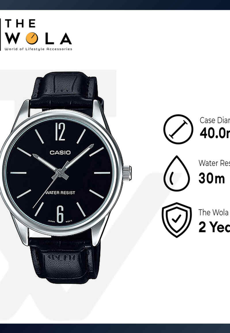 Casio Men Analog Watch MTP-V005L-1B Black Leather Strap