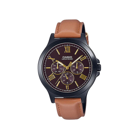 Casio Men's Chronograph Watch MTP-V300BL-5A Brown Leather Band Watch For Men