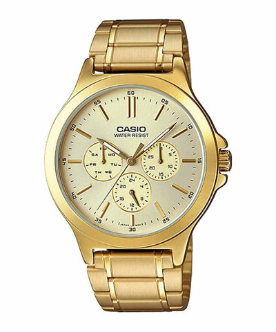 Casio Men Chronograph Watch MTP-V300G-9A Gold Stainless Steel Strap