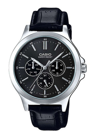 Casio Men Chronograph Watch MTP-V300L-1A Black Leather Strap