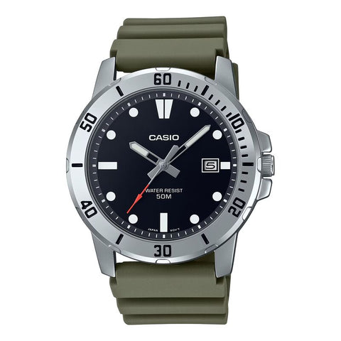 Casio Men's Analog Watch MTP-VD01-3EV Army Green Resin Band