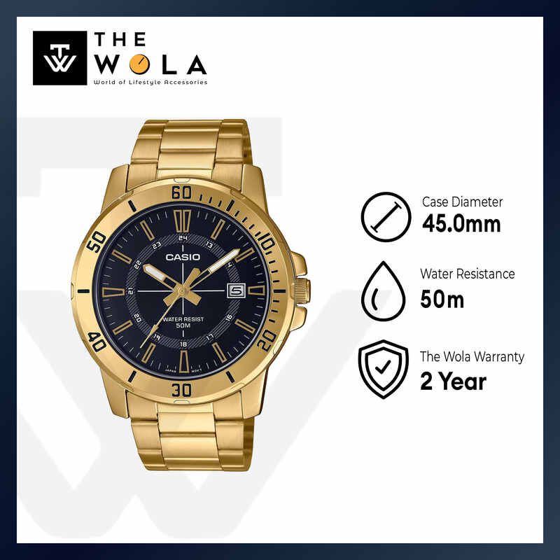 Casio MTP-VD01G-1CV Men Analog Watch Gold Stainless Steel Strap