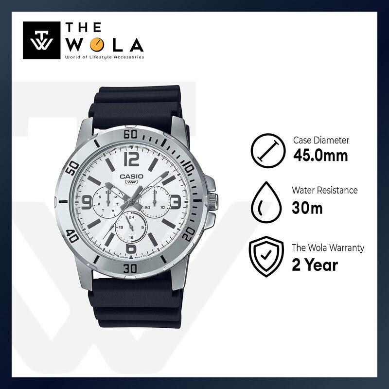 Casio Men's Analog Watch MTP-VD300-7B White Dial with Black Resin Band