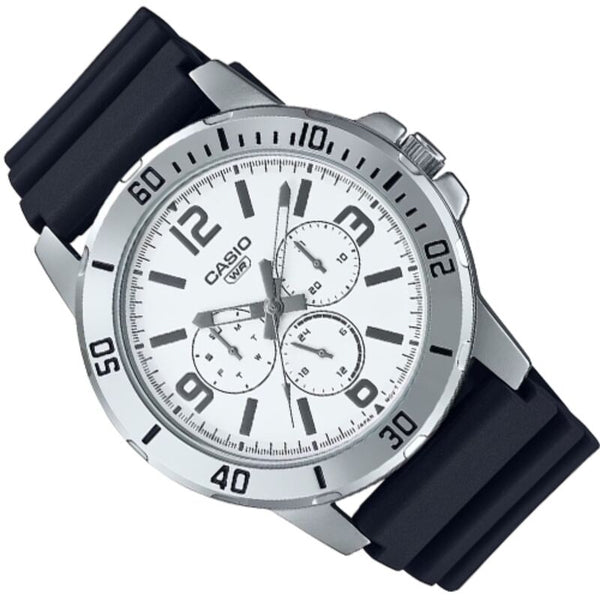 Casio Men's Analog Watch MTP-VD300-7B White Dial with Black Resin Band