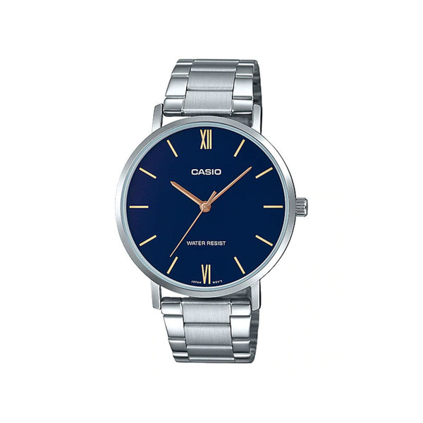 Casio Men Analog Watch MTP-VT01D-2B Silver Stainless Steel Strap