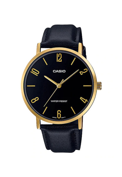 Casio MTP-VT01GL-1B2 Men Analog Watch Black Leather Strap