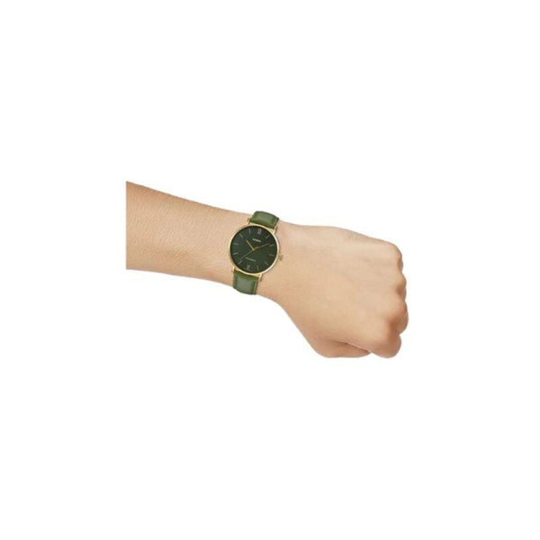 Casio Men's Analog Watch MTP-VT01GL-3B Green Leather Band Watch for Men