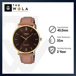 Casio Men's Analog Watch MTP-VT01GL-5B Brown Leather Band Watch for Men