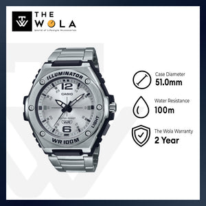 Casio Men's Analog Watch MWA-100HD-7AV Silver Stainless Steel Band Watch for men