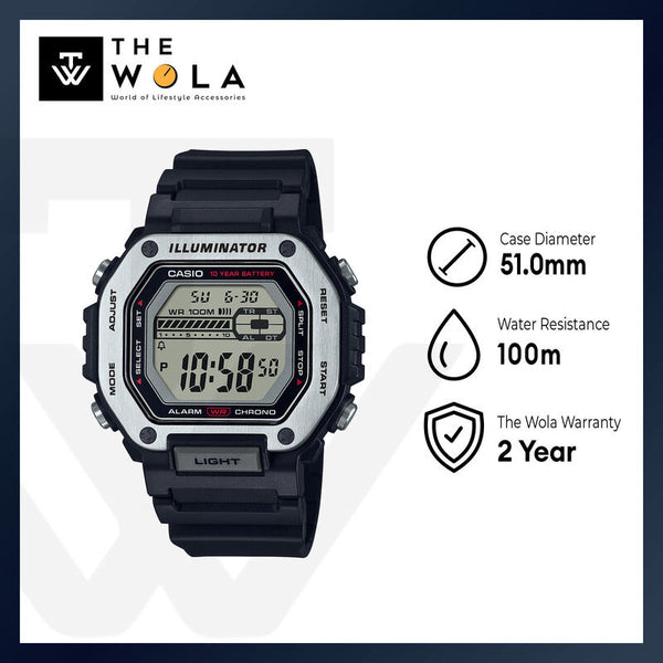 Casio MWD-110H-1AV Men's Digital Watch with Black Resin Band and 10-Year Battery Life