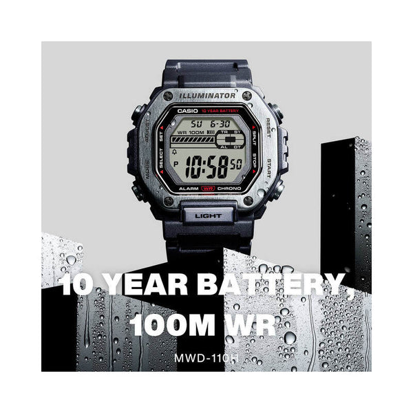 Casio MWD-110H-1AV Men's Digital Watch with Black Resin Band and 10-Year Battery Life