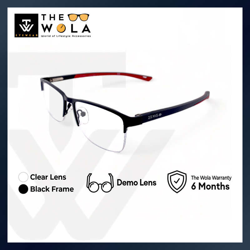 2.5 NVG OPH Men's Rectangle Frame Black Metal Optical Frame with Demo Lens OPH1100210