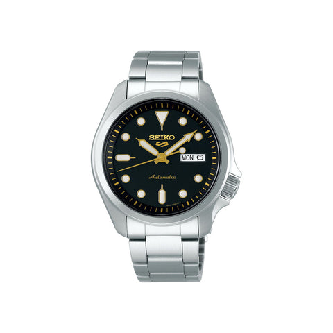 Seiko 5 Sports SRPE57K1 Superman Automatic Men's Watch | Gold-Tone Index & Hands with Silver Stainless Steel Bracelet