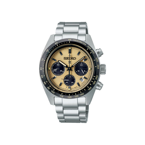 Seiko Prospex SSC817P Solar Chronograph Speedtimer Men's Watch | Beige Dial with Silver Stainless Steel Band