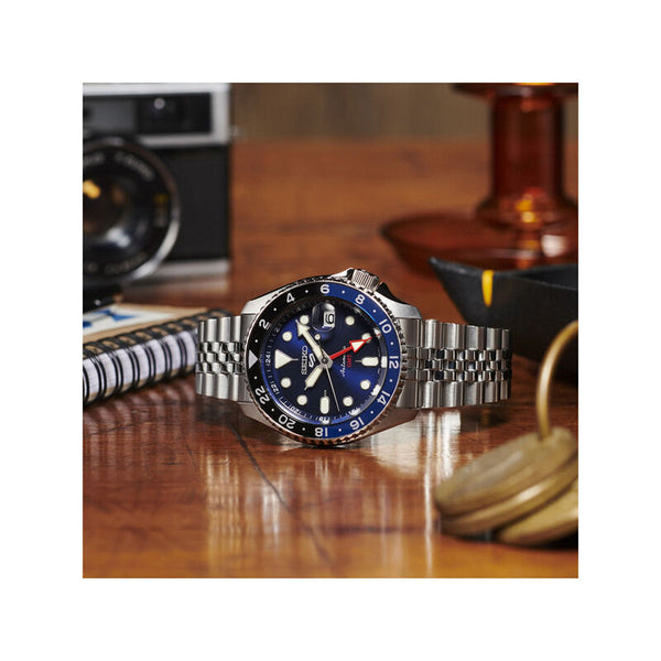Seiko 5 Sports GMT SSK003K1 Automatic Men's Watch | Blue Dial with Silver Stainless Steel Band