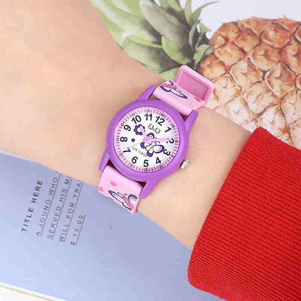 Q&Q Watch By Citizen V22A-009VY Kids Analog Watch with Pink Resin Strap