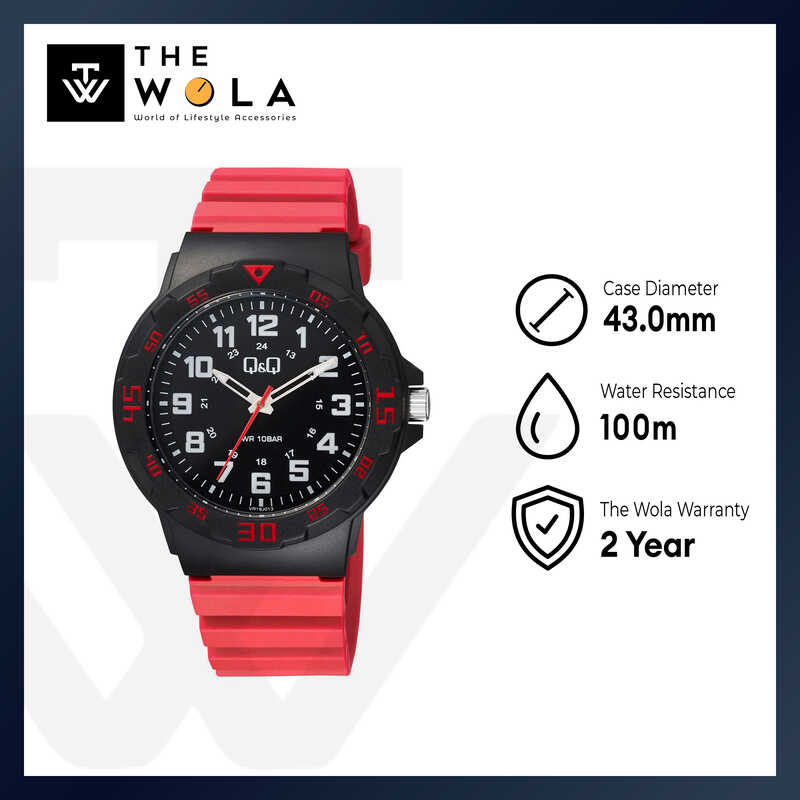 Q&Q Watch By Citizen VR18J013Y Men Analog Watch with Red Rubber Strap