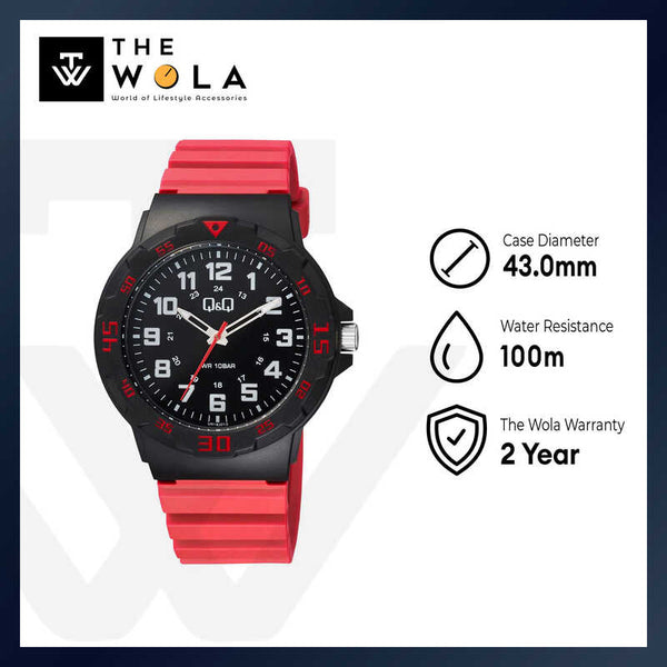 Q&Q Watch By Citizen VR18J013Y Men Analog Watch with Red Rubber Strap