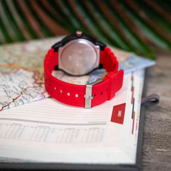 Q&Q Watch By Citizen VR18J013Y Men Analog Watch with Red Rubber Strap