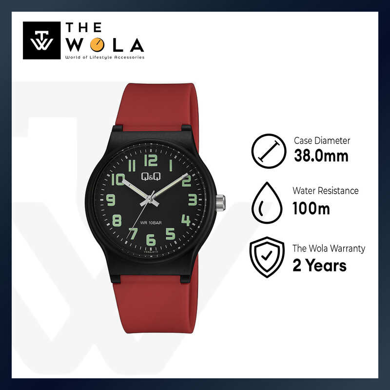 Q&Q Watch by Citizen VS50J013Y Men Analog Watch with Red Rubber Strap