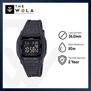 Casio W-201-1BV Men's Digital Watch with Black Resin Band and 10-Year Battery Life