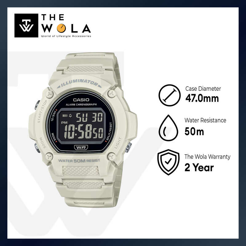 Casio W-219HC-8B Men Digital Watch Beige Resin Strap