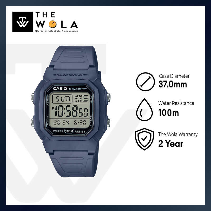 Casio Men Digital Sport Watch W-800H-2AV Blue Resin Strap