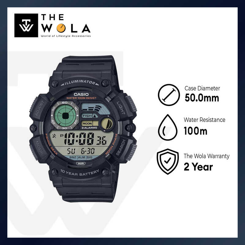Casio Men's Digital Watch WS-1500H-1AV Black Resin Band Men Sport Watch