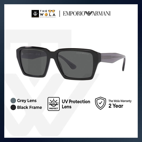 Emporio Armani Men's Rectangle Frame Black Acetate Sunglasses - EA4186F