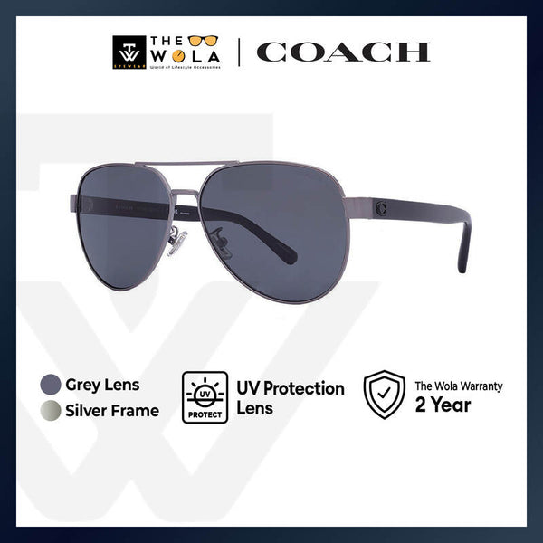 Coach Men's Pilot Frame Silver Metal Sunglasses - HC7143