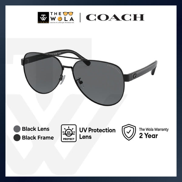 Coach Men's Pilot Frame Black Metal Sunglasses - HC7143