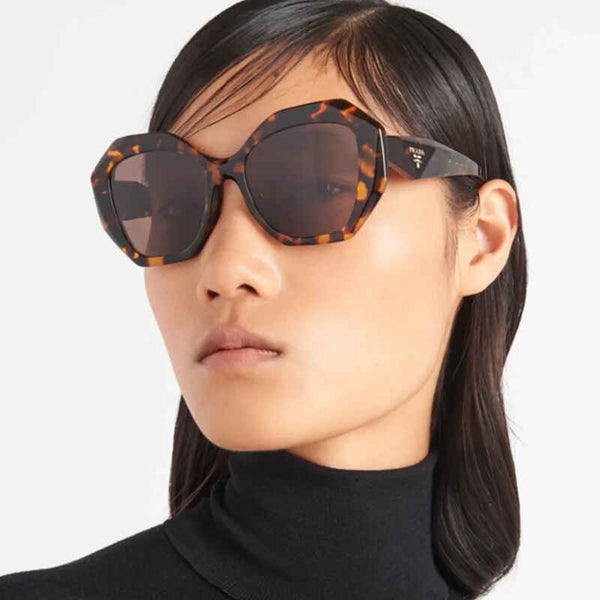 Prada Women's Irregular Frame Havana Acetate Sunglasses - PR 16WSF