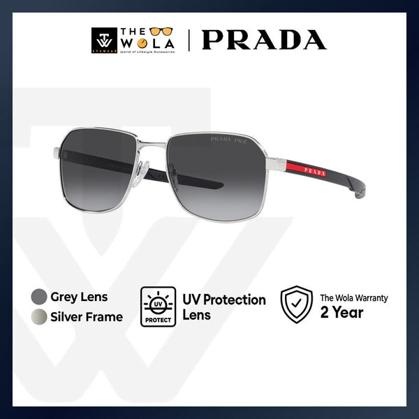 Prada Linea Rossa Men's Rectangle Frame Silver Metal Sunglasses - PS 54WS
