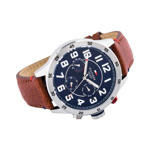 Tommy Hilfiger Men's 1791066 Trent Multifunction Blue Dial Brown Leather Watch