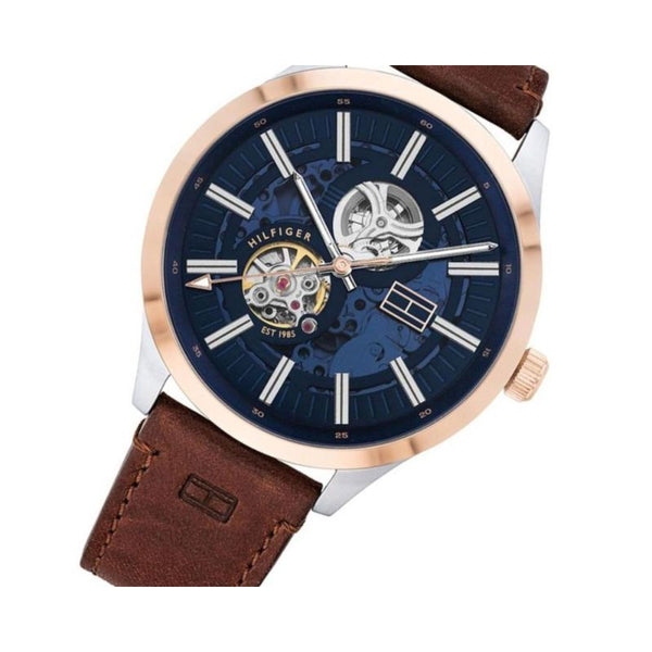 Tommy Hilfiger Spencer Men's 1791642 Automatic Skeleton Brown Leather Strap Watch