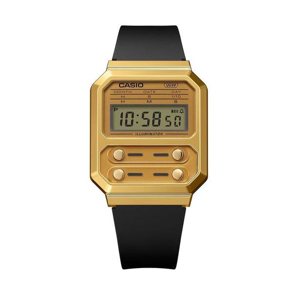 Casio Vintage Digital Watch A100WEFG-9A Gold Dial with Black Resin Band Unisex Watch
