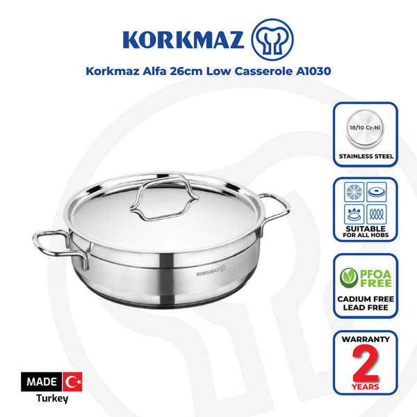 Korkmaz Alfa Stainless Steel Cooking Pot - 30x10cm, Induction Compatible, Made in Turkey