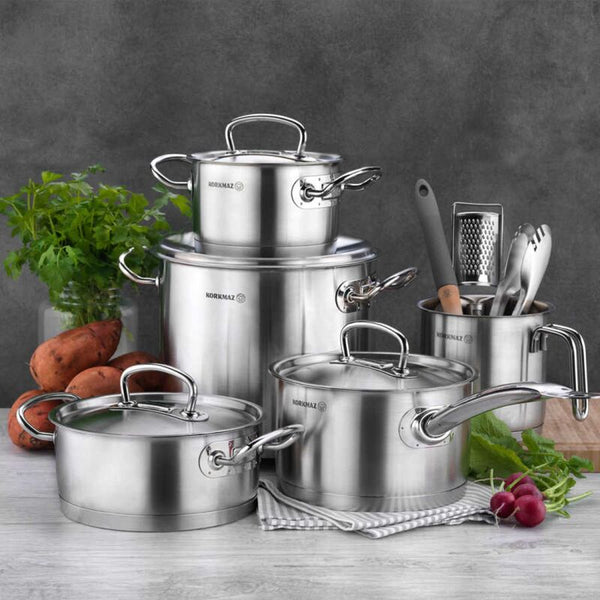 Korkmaz Proline Stainless Steel Stock Pot (Soup Pot) - 24x20cm, Induction Compatible, Made in Turkey